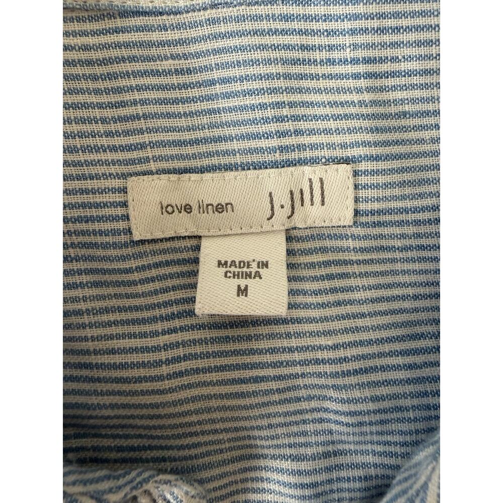 J. Jill Love Linen Striped Tunic Blouse Blue White unique side Slit relaxed Sz-M - Picture 5 of 10